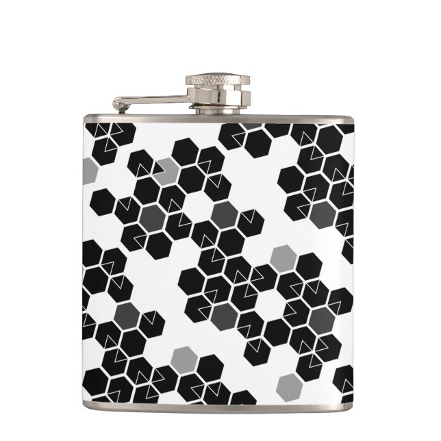 Cute black white hex data patterns hip flask (Front)