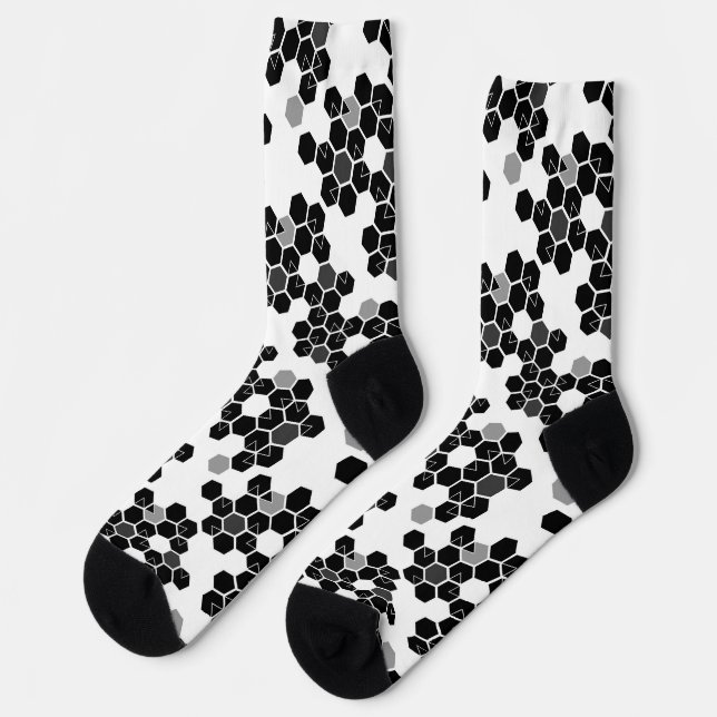 Cute black white hex data patterns neck tie socks (Left)