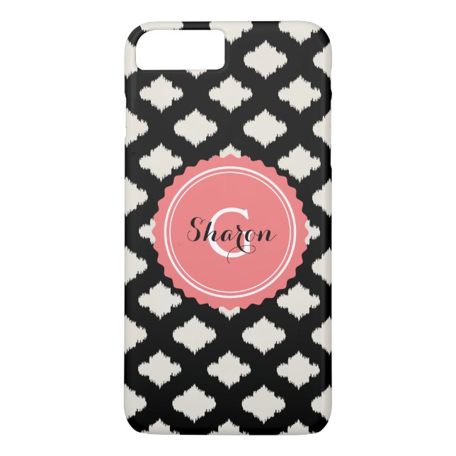 Cute black white ikat tribal pattern monogram Case-Mate iPhone case (Back)