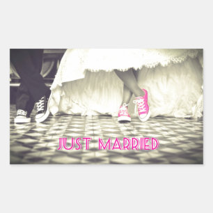 Cute Black White Just Married Rectangular Sticker