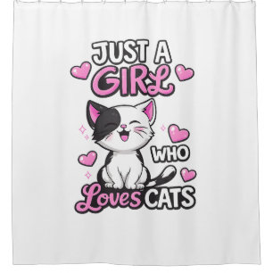 Cute Black & White Kitten & Pink Hearts Shower Curtain