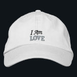 Cute Black White Love Quote Pink Personalised  Embroidered Hat<br><div class="desc">Personalised cute white baseball Cap,  ‘I Am Love’ quote,  with black and pink embroidery. A cool birthday gift idea.</div>