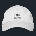 Cute Black White Love Quote Pink Personalised  Embroidered Hat<br><div class="desc">Personalised cute white baseball Cap,  ‘I Am Love’ quote,  with black and pink embroidery. A cool birthday gift idea.</div>