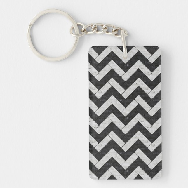 Cute black white marble stripes key ring (Front)