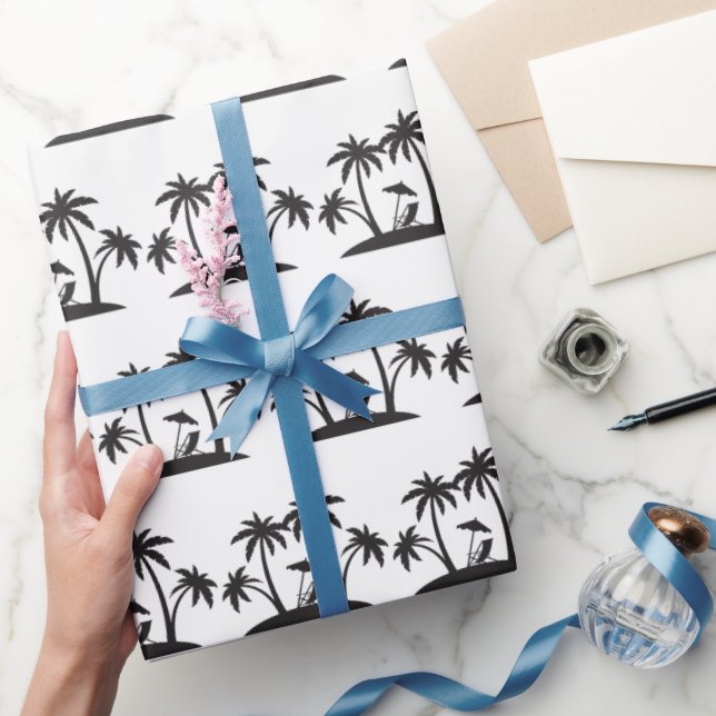 Cute Black white palm tree tiled party beach Wrapping Paper (Gifting)