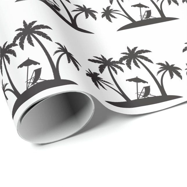 Cute Black white palm tree tiled party beach Wrapping Paper (Roll Corner)