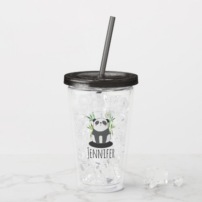 Cute Black & White Panda in Bamboo Acrylic Tumbler (Back Ice)