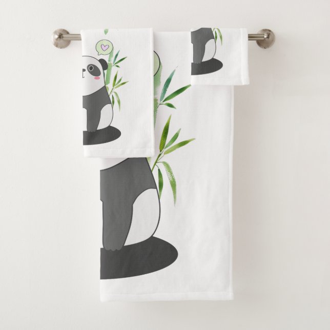 Cute Black & White Panda in Bamboo Bath Towel Set (Insitu)