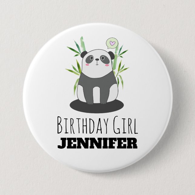 Cute Black & White Panda in Bamboo Birthday Girl 7.5 Cm Round Badge (Front)