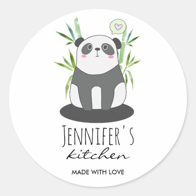Cute Black & White Panda in Bamboo Kitchen Classic Round Sticker (Front)