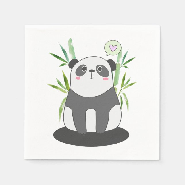 Cute Black & White Panda in Bamboo Napkin (Front)