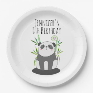 Cute Black & White Panda in Bamboo Paper Plate