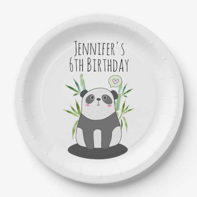 Cute Black & White Panda in Bamboo Paper Plate (Front)