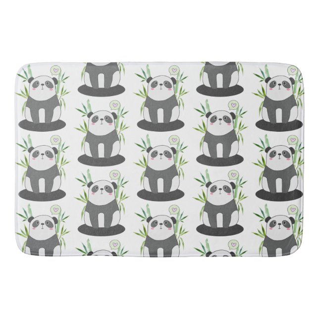 Cute Black & White Panda in Bamboo Pattern Bath Mat (Front)