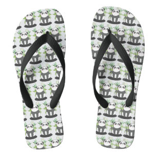 Cute Black & White Panda in Bamboo Pattern Jandals