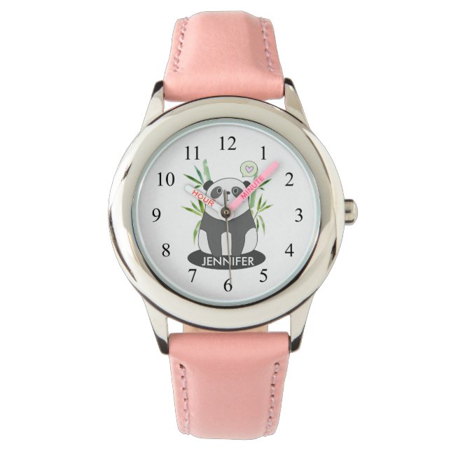 Cute Black & White Panda in Bamboo Watch (Front)