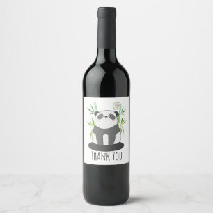 Cute Black & White Panda in Bamboo Wine Label
