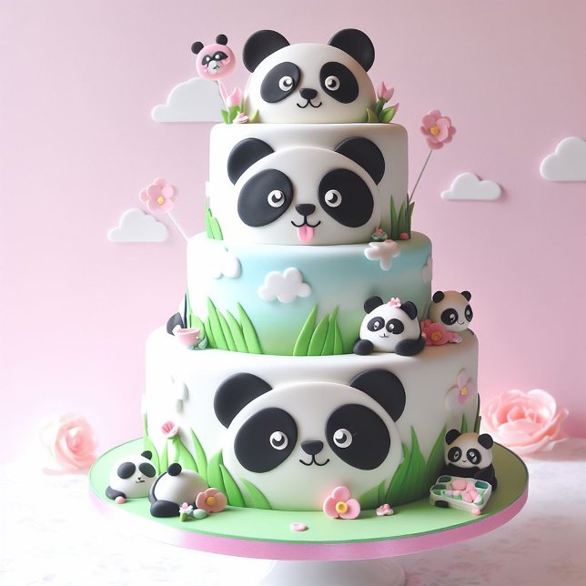CUTE  BLACK & WHITE PANDA THEMED KIDS BIRTHDAY  CARD (Creator Uploaded)