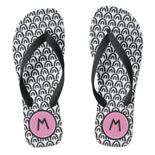 Cute Black White Patten Pink Monogram Jandals