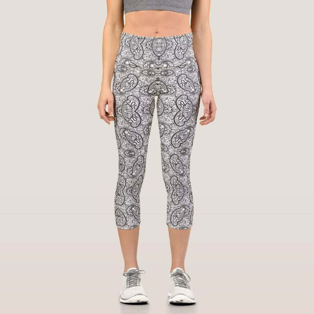 Cute black white patterns capri leggings (Front)