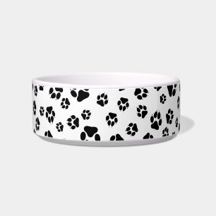 Cute Black & White Paw Prints Pattern Bowl