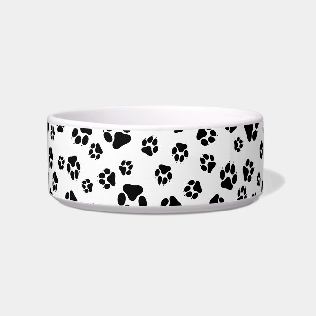 Cute Black & White Paw Prints Pattern Bowl (Front)