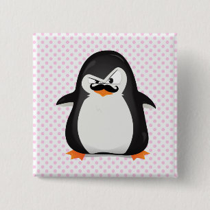 Cute Black  White Penguin And  Funny Moustache 15 Cm Square Badge