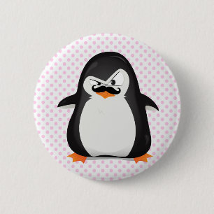Cute Black White Penguin And Funny Moustache 6 Cm Round Badge