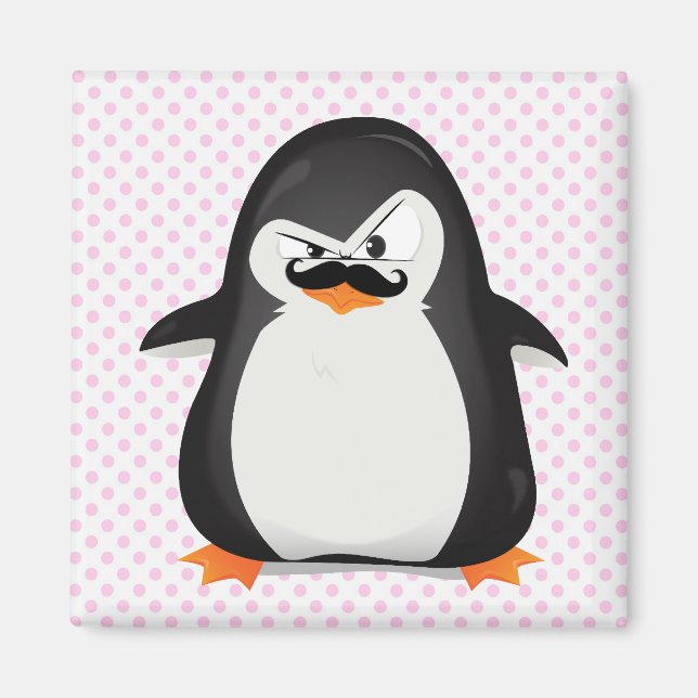 Cute Black  White Penguin And  Funny Moustache Magnet (Front)