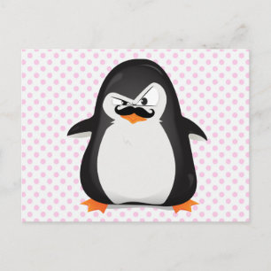 Cute Black White Penguin And Funny Moustache Postcard