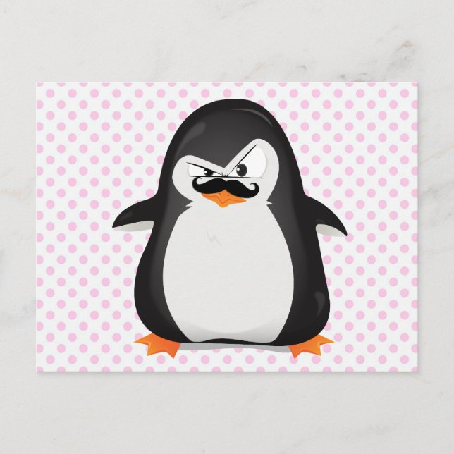 Cute Black  White Penguin And  Funny Moustache Postcard (Front)