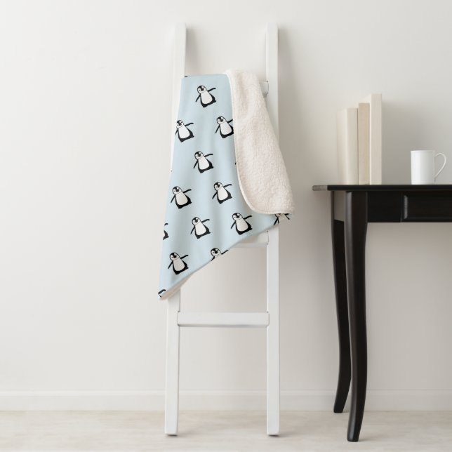 Cute Black White Penguin Illustration Baby Sherpa Blanket (In Situ)