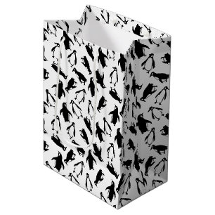 Cute black white penguin pattern white background medium gift bag