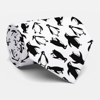 Cute black white penguin pattern white background tie