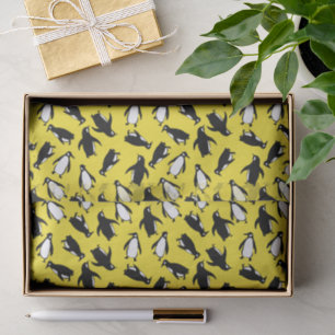 Cute black white penguin pattern yellow background tissue paper
