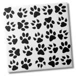 Cute Black White Pet Dog Paw Pattern Tile<br><div class="desc">Super cute and modern little print featuring animal paws in black and white, but you can change out the background colour!. Perfect for a cute print. Great for pet lovers and pet parents, or a vets office or groomer. Lots of options! Whether you want to use this tile as a...</div>