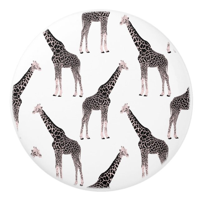 Cute Black White Pink Giraffe Ceramic Knob (Front)