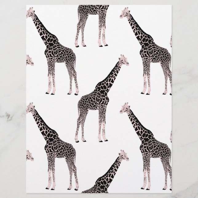 Cute Black White Pink Giraffe Custom Letterhead (Front)