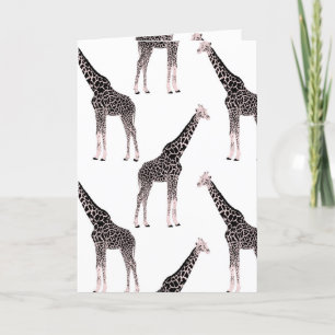Cute Black White Pink Giraffe Holiday Card