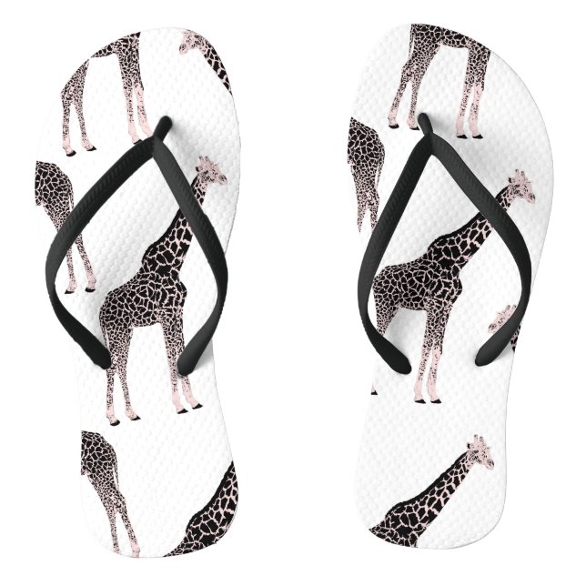 Cute Black White Pink Giraffe Jandals (Footbed)