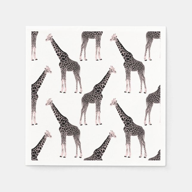 Cute Black White Pink Giraffe Napkin (Front)