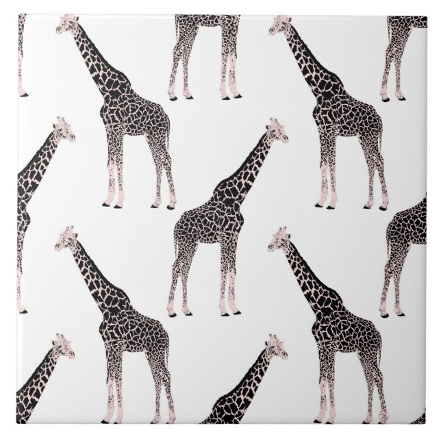 Cute Black White Pink Giraffe Tile (Front)