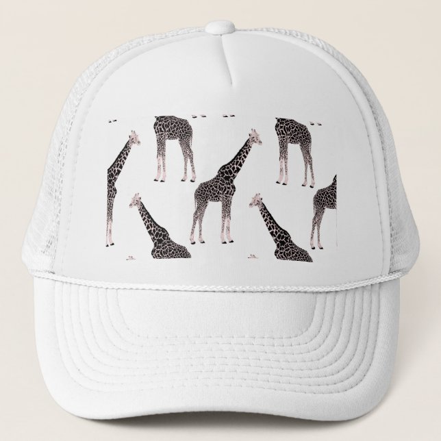 Cute Black White Pink Giraffe Trucker Hat (Front)