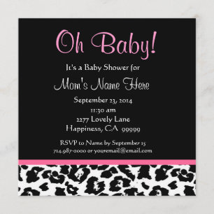 Cute Black White Pink Leopard Print Baby Shower Invitation