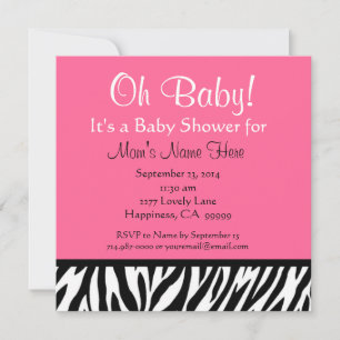 Cute Black White Pink Zebra Print Baby Shower Invitation