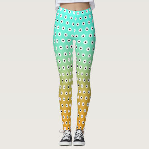CUTE Black/White Polka Dot On Turquoise/Gold  Leggings
