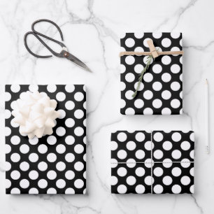 Cute black white polka dot tiled pattern wrapping paper sheet
