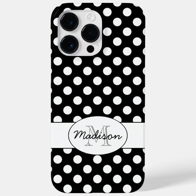 Cute Black White polka dots pattern Monogram Case-Mate iPhone Case (Back)