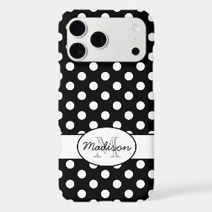 Cute Black White polka dots retro pattern Monogram