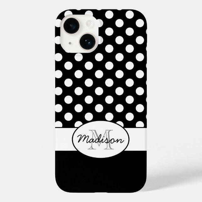 Cute Black White polka dots retro pattern Monogram Case-Mate iPhone Case (Back)